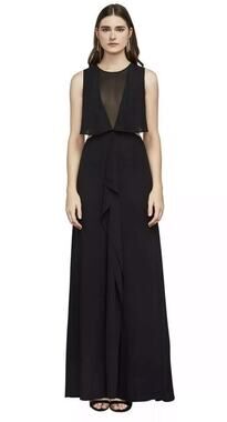 BCBGMAXAZRIA FIONA Open Back Gown Maxi Dress Black Silk Georgette Size 10 NWOT